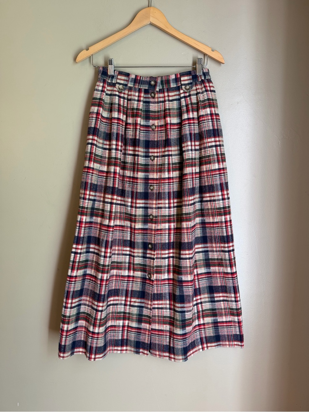 VTG David Brooks Plaid Flannel 100% Cotton Skirt Buttons Fall Winter Maxi Size 6